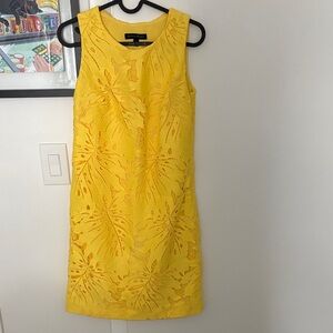 Banana Republic Bright Yellow Floral Laser-Cut Shift Dress